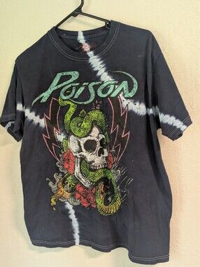 Poison Graphic Band Tee M Navy Tie Dye Skull Snake Grunge Rock Punk Distressed